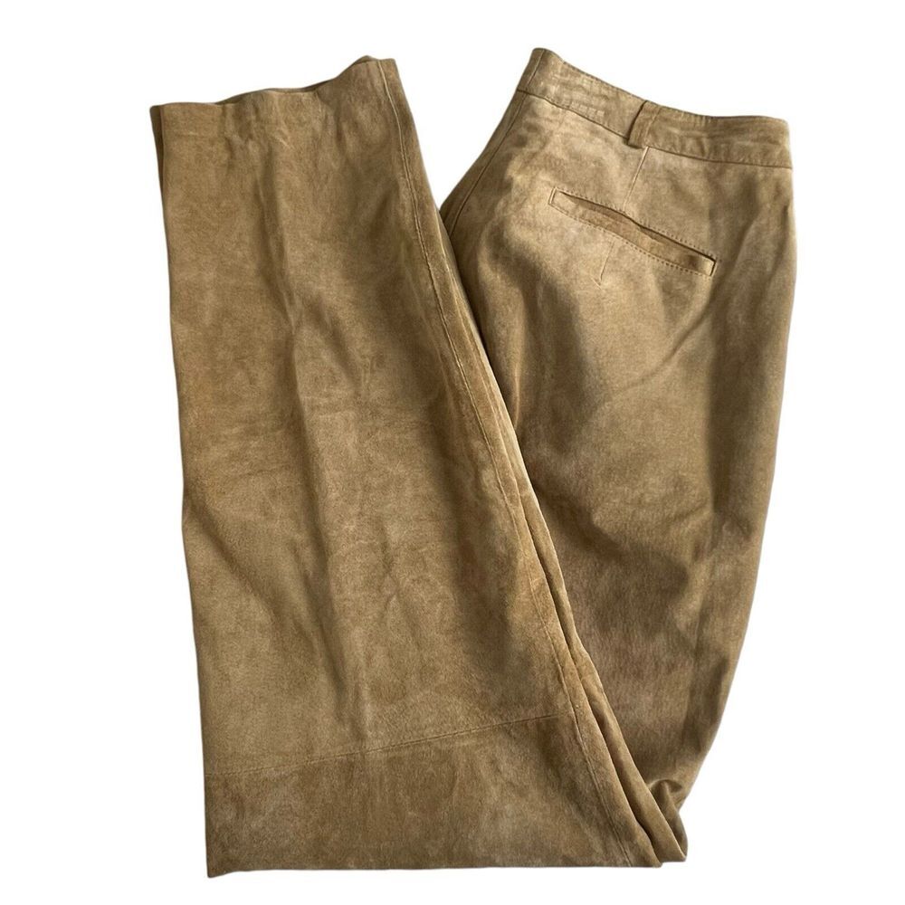 Vintage Yvonne Le Marie Womens 8 Tan Suede‎ High Rise Relaxed Straight Leg Pants